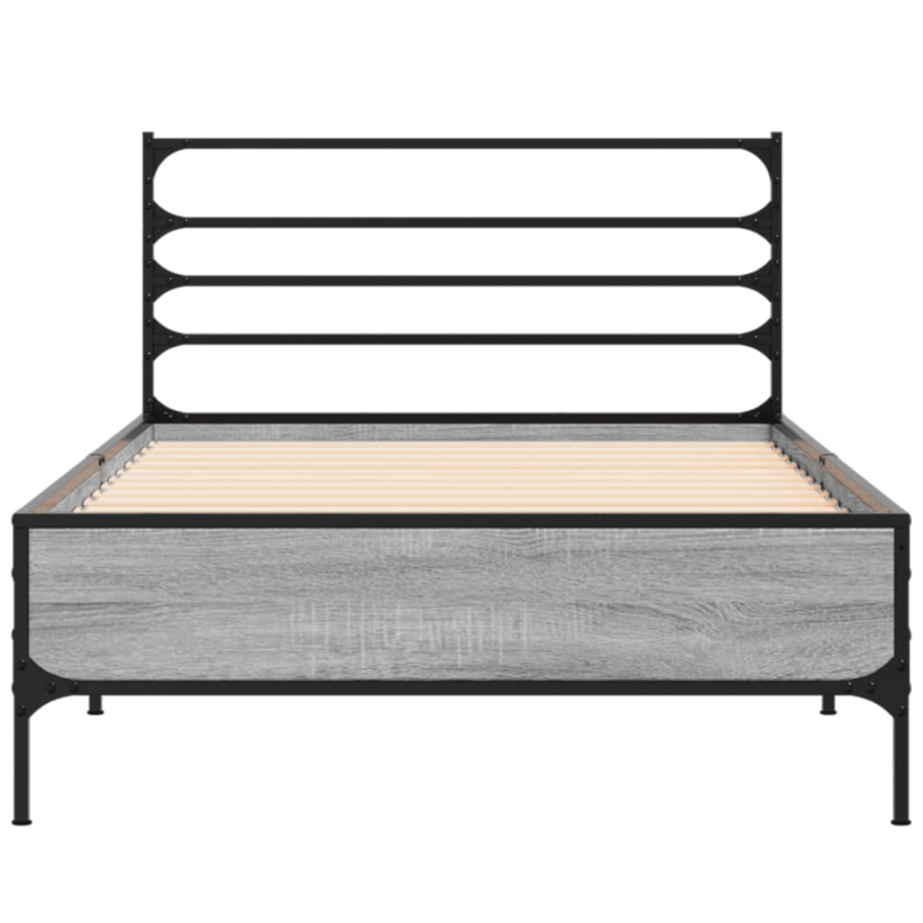 Bed Frame Gray Sonoma 75 x 190 cm Particleboard and Metal