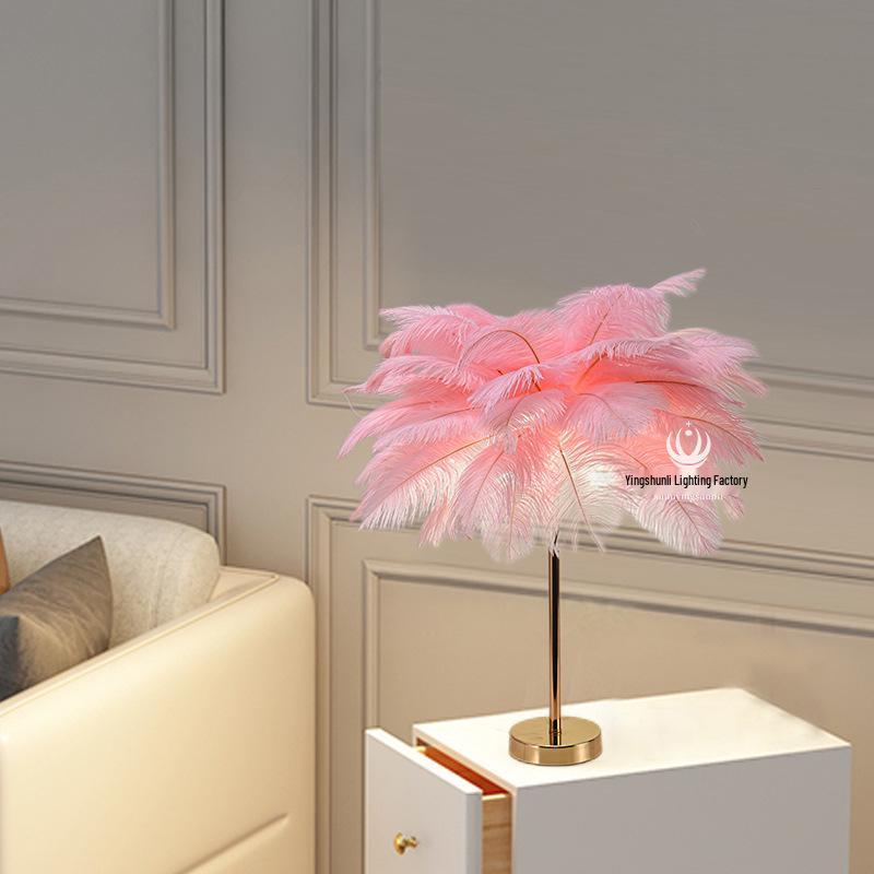 Nordic White Feather LED Desk Lamp - Natural Style for Bedroom, Restaurant, or Bookstore Decor