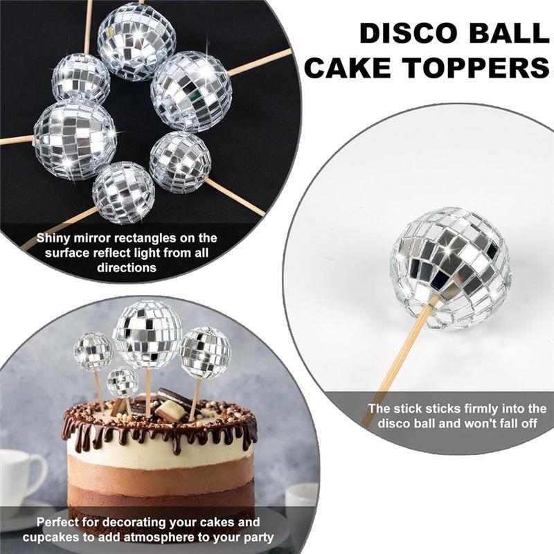 A33R-24 Stück Discokugel Cupcake-Topper Happy Birthday Kuchen-Topper Discokugel Kuchen-Picks Thema Kuchen-Deko Für Discothema-Party Du