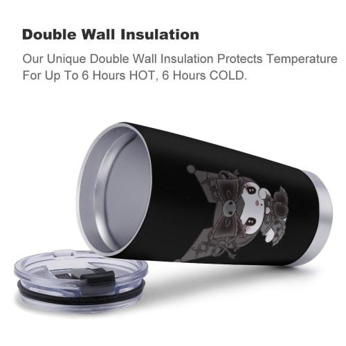 Kuromi Tumbler, Mug, Coffee Cup, Convenience Store Cup, Insulated, Direct Drinking Stainless Steel Water Bottle, with Lid, Portable, Straw, 600ml, Cha