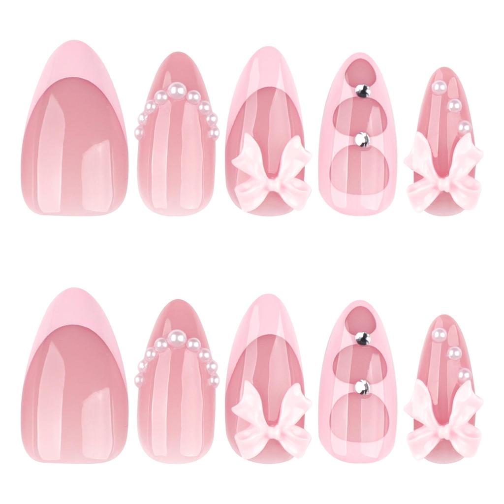 Sweet Pink Short Almond Wearable False Nail Tips