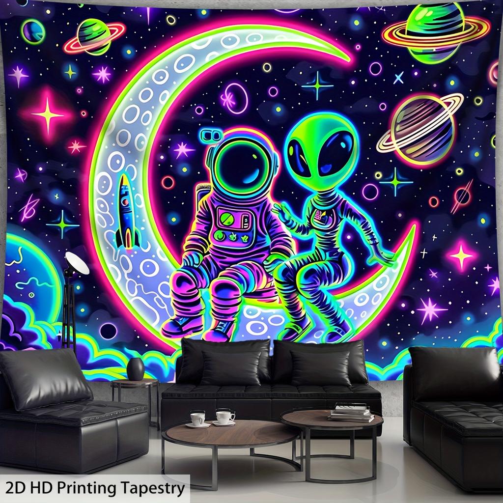 Aesthetic Space Galaxy Neon Astronaut Tapestry Digital Print Cosmic Moon Universe Wall Decor Polyester Art Room Decoration Sci F