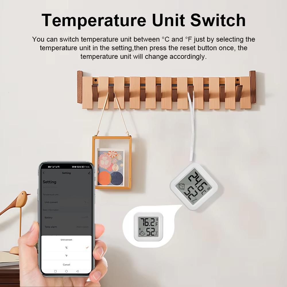 Bluetooth Temperature Humidity Sensor LCD Screen Tuya APP Remote Voice Control Google Thermometer Hygrometer with A String