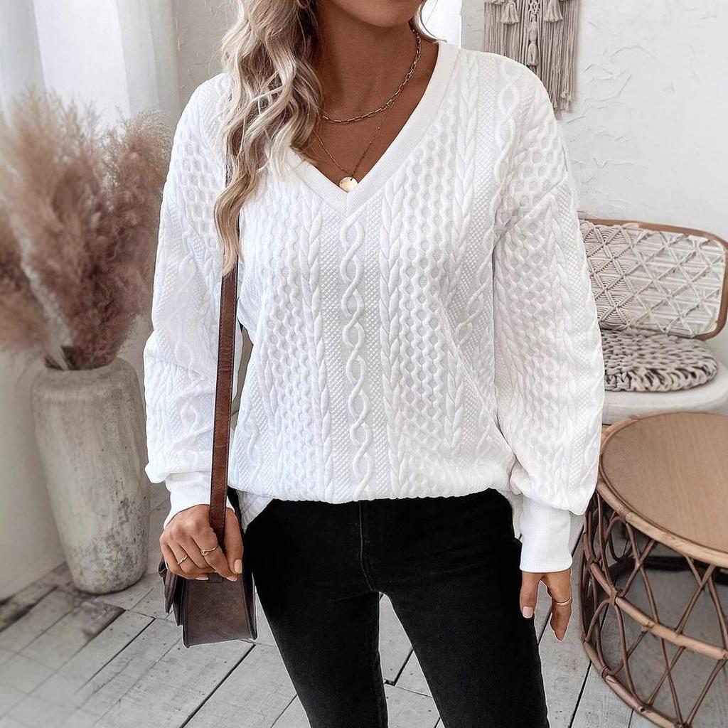 2024 Autumn/Winter Women's Casual Solid Color Warm Long Sleeve Loose T-shirt