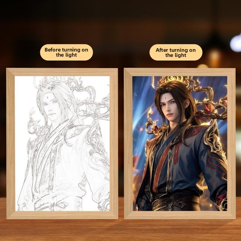 23cm/9.06in Anime Figure Cartoon Light Painting Night Lamp Muchen And Luoli Peripherals Collectible Birthday Gift Table Decorate