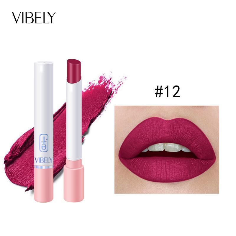 VIBELY Matte Non-Stick Pipe Lipstick Enkel Liten Fin Leppestift Rosa