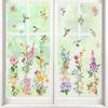Wondever Summer Flower Window Clings Iris Floral Bird Glass Sticker Decal Anti Collision Double-Side Static Window Decals for Home Glass