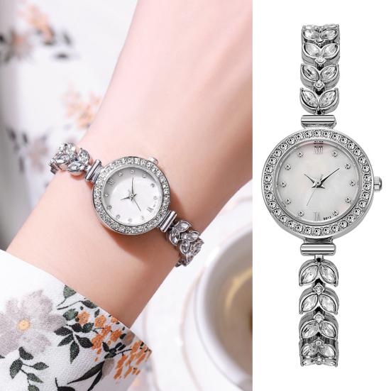 Ladies Rhinestone Bracelet Watch Luxury Quartz Watch Round Dial Elegant Wristwatch for Work Party Date