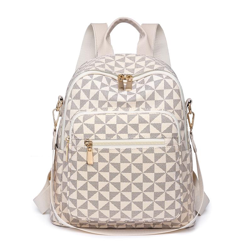 

Женский кожаный рюкзак Модный рюкзак с принтом Женский дорожный рюкзак бежевый