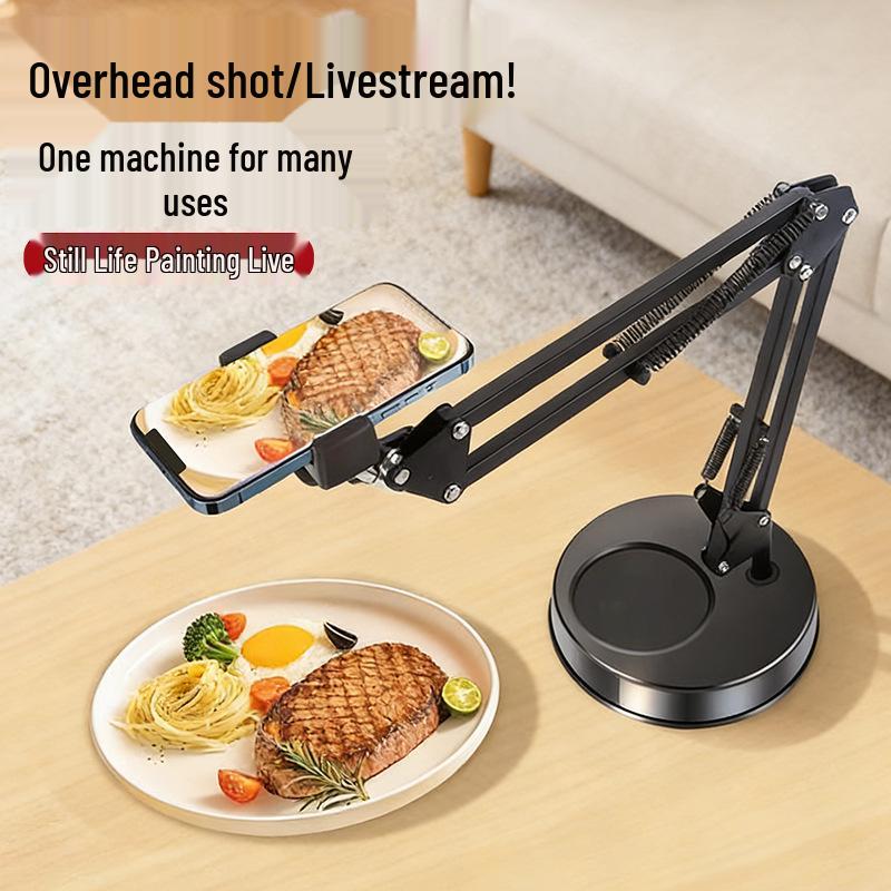 Adjustable Desktop Boom Arm Stand for Overhead Shots, Live Streaming, and Drama Watching Cantilever Tablet Clip (25 Disc Model)
