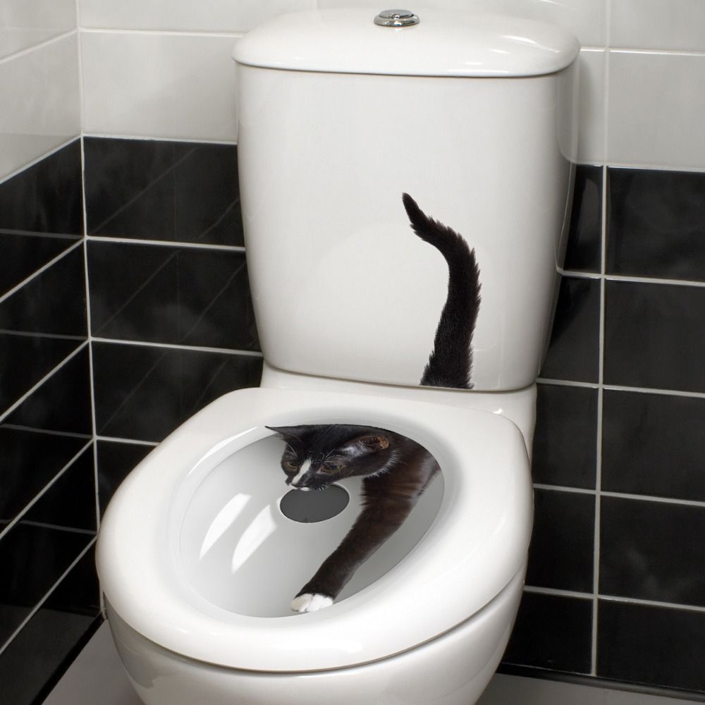Odnímatelná samolepka na zeď Vtipná kočka Decal na WC sedátko Kreativní WC samolepka