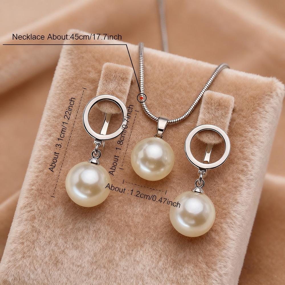 Imitation Pearl Necklaces Earrings Sets For Women Fashion Flower Cubic Zirconia Pendant with Chain Birhday Gift