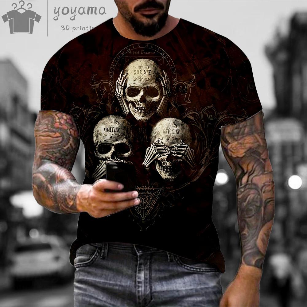 Oversize Man Skull Print Tee Shirt Men Skull Graphic T shirts Men s Summer Clothes 3D Print Oversize Man T shirt Y2k Clothes Top S
