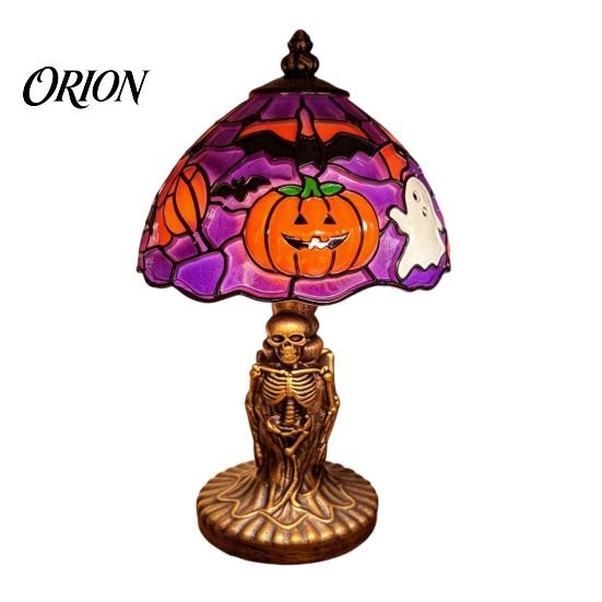 Decorative Resin Lamp Halloween Vintage Table Lamp, Retro Pumpkin Skeleton Black Cat Warm Yellow Atmosphere Light Night Light, Gothic Bedside