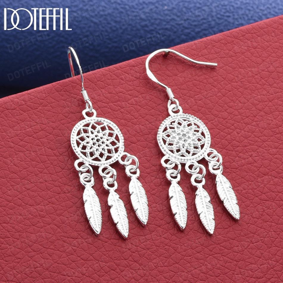 925 Sterling Silver Artistic Round Maple Leaf Pendant Earrings - Fashion Gift Jewelry 5.6*2cm