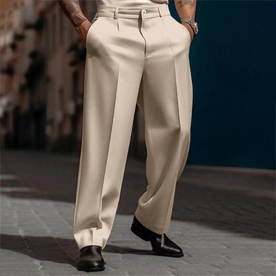 Men's Formal Solid Color Straight-leg Trousers with Slanted Pockets, Comfortable Breathable Fashion Dress Pants for Outdoor Daily Wear