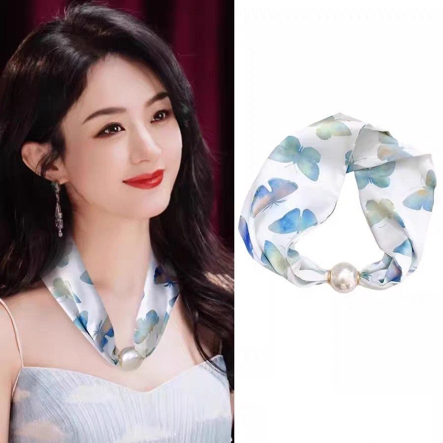 

Универсальный шелковый шарф Корейское издание Модный жемчуг Защита шеи Простой и элегантный Женский тонкий стиль Индивидуальность