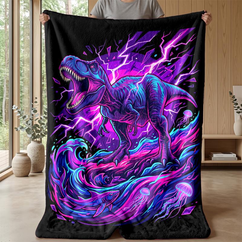 Electric Dinosaur Storm 1 Theme Blanket Lightweight Warm Flannel Blanket Decorative Throw Blanket for Home Decoration