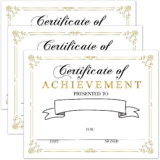 25 Gold Award Certificates - Certificate of Achievement - Student of The Month Certificates for Students,School Graduation Ceremony,Certificate of