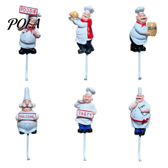 Strong Bearing Capacity Hook Cute Chef Shape Hook, Resin Kitchen Wall No Punch Adhesive Backing Decorative for Home Hang Utensils Dishcloths