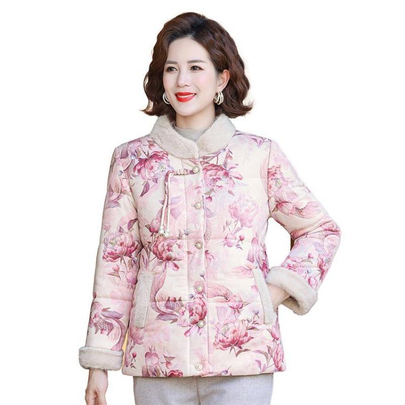 

Флисовая и утолщенная зимняя куртка с хлопковой подкладкой, новая куртка с хлопковой подкладкой на дисковых застежках, китайская теплая куртка с хлопковой подкладкой для женщин 5XL [recommended 150-80kg] розовый