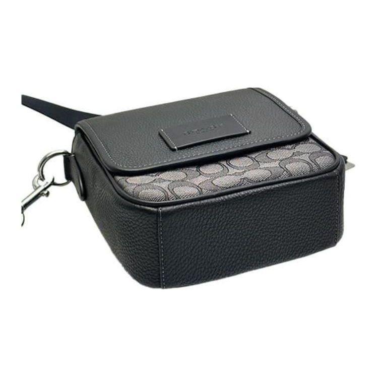 Coach Lucas 16 Classic Monogram Magnetic Closure Leather And Fabric Shoulder Crossbody Bag Small Men bags Black CO915-SVO1U