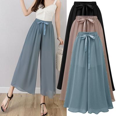 Wide-leg Pants For Women In Summer Lightweight Chiffon Cropped Plus-size High-waisted Loose Pants For Women