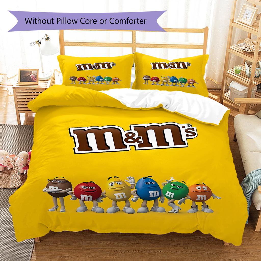 M&M's Muster Bettwäsche, Steppbett Set Bettbezug Kissenbezug Zuhause Geburtstagsgeschenk (1 Bettbezug + 2 Kissenbezüge, ohne Füllung)