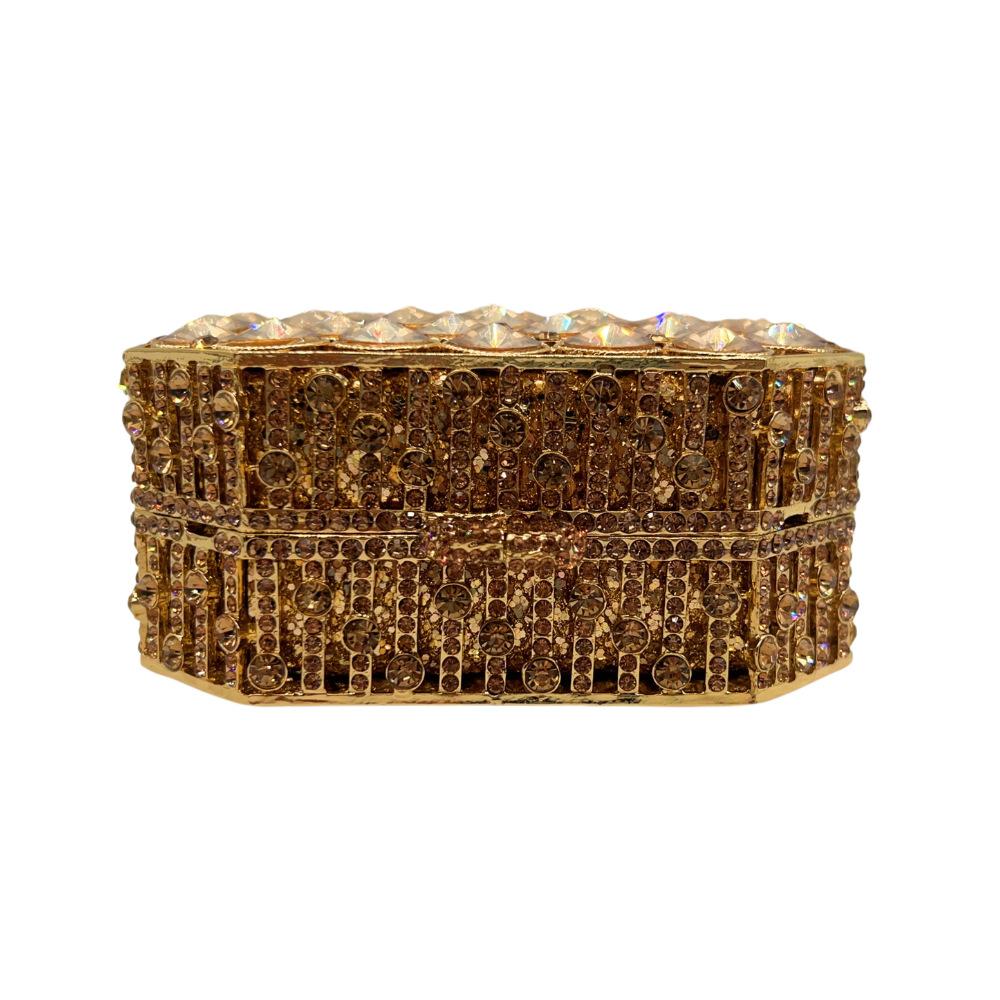 Green Rhinestone Evening Bag Pink/White Clear Gold Square Hard Metal Wedding Bridal Party Crystal Hanbag Minaudiere Purse