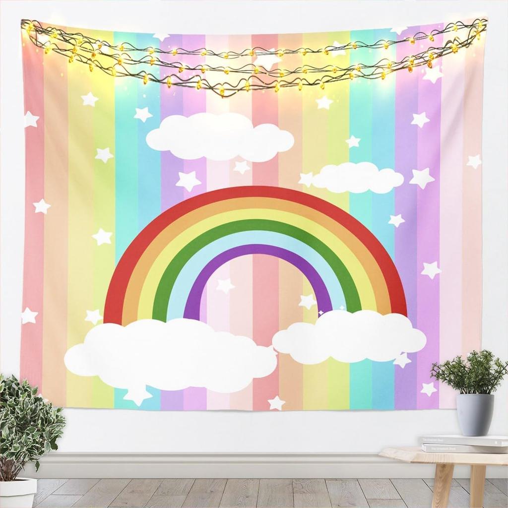 Castle Fairy Rainbow Tapestry Colorful Gradient Tapestries Art Home Decoration Bedroom Decor Living Room Door Starry SkyTapestry