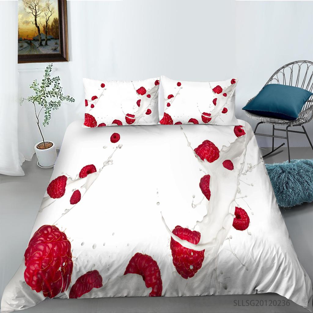 Polyester Quilt Cover Pillowcase Three-piece Berry Series Digital Printing