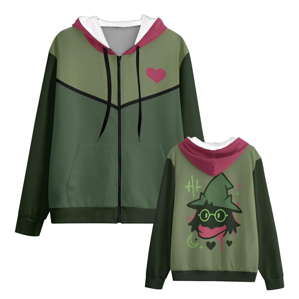 Felpe con zip Relsai Cosplay personalizzate Deltarune Giacca con cappuccio e zip Undertale Stampa grafica personaggio Motivo a cuore Felpa larga