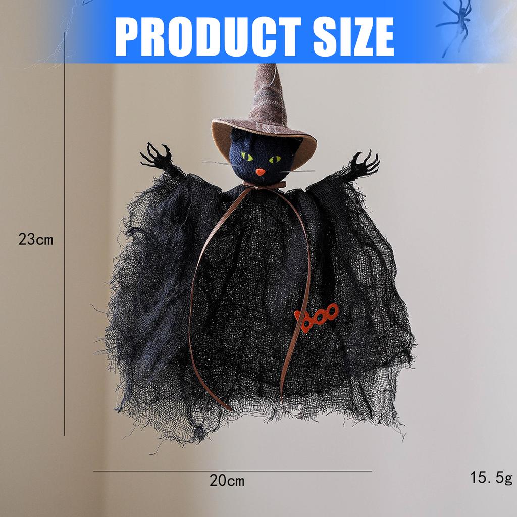 Black Kitten Witch Ornaments Party Cloth Hanging Decorations For Porch Mantel Garden Shelf Decoration