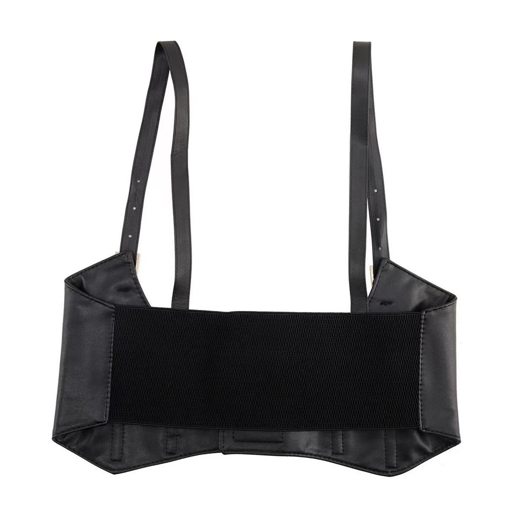 Faux Leather Waist Belt with Adjustable Buckle Straps for Women Fashion Statement Wide Corset Design Versatile Accessory