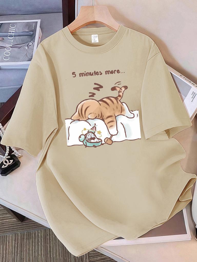 Unisex TShirt Summer The Cat That Always Wants To Sleep Pattern Prints T Shirt ONeck Fashion Harajuku Kawaii Y2K Clothing