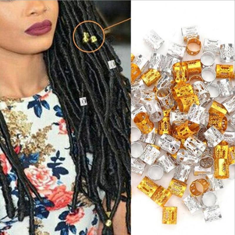 100Pcs Dread Lock Adjustable Hair Braid Cuff Clip Beads Tube Rings Accessories