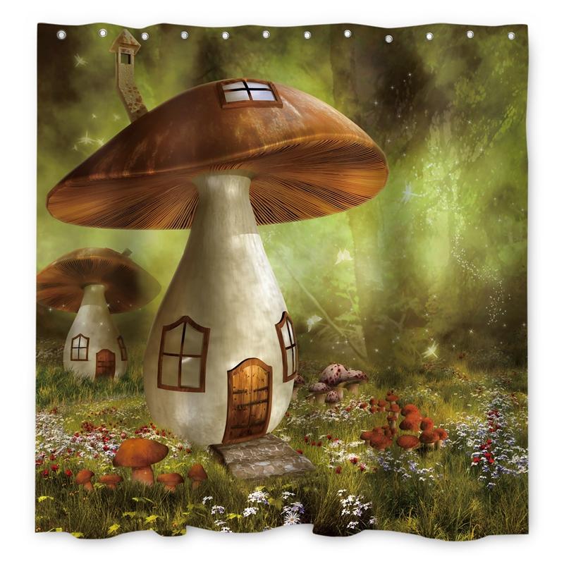 Enchanted Forest Shower Curtain Cartoon Magic Tale Mushroom Wonderland Gothic Shower Curtain Waterproof Bath Decor With Hooks