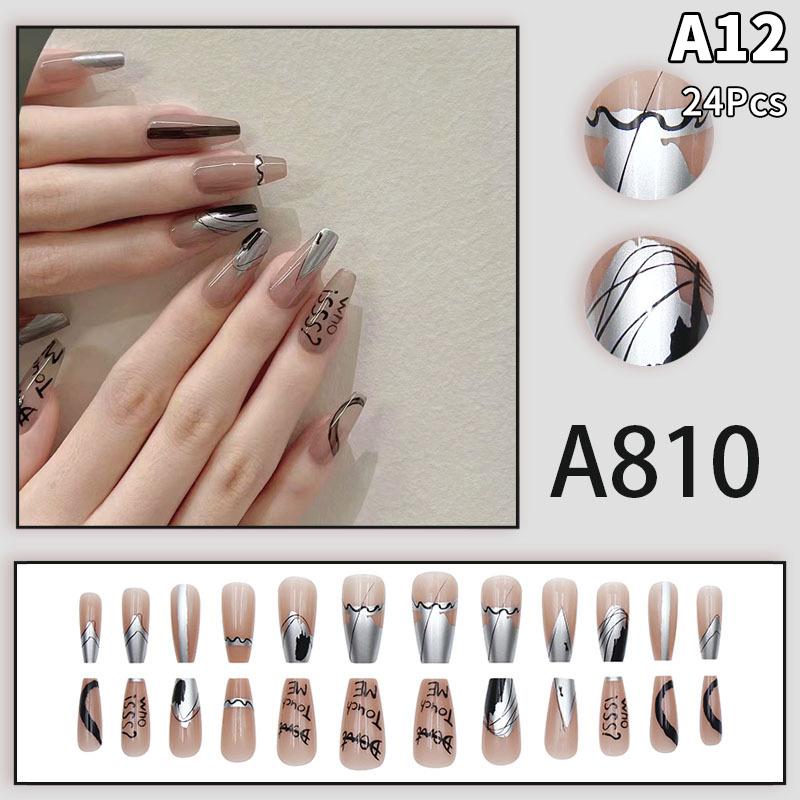 24Pcs French Multiple Styles Fake Nails Press On Nails Gel On Painted Reusable Fast Wearable Nail Tips Detachable Full Finished