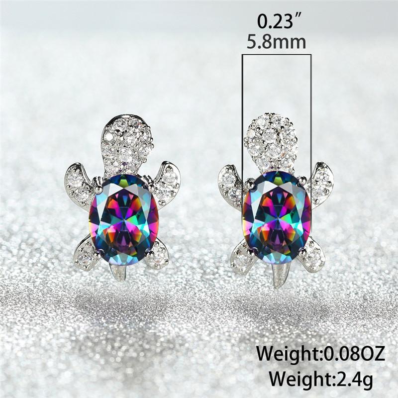 Female Rainbow Small Oval Turtle Crystalline Stone For Women Earrings Classic Color Wedding Occasion Party Event Bridal JewelryClassic Earrings