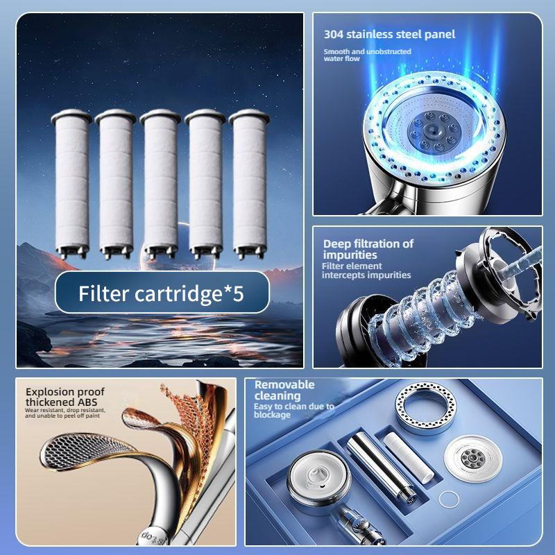 New 5 Modes High Pressure Filter Shower Head Water Saving With Stop Button Handheld Shower Head Bathroom Accessorie