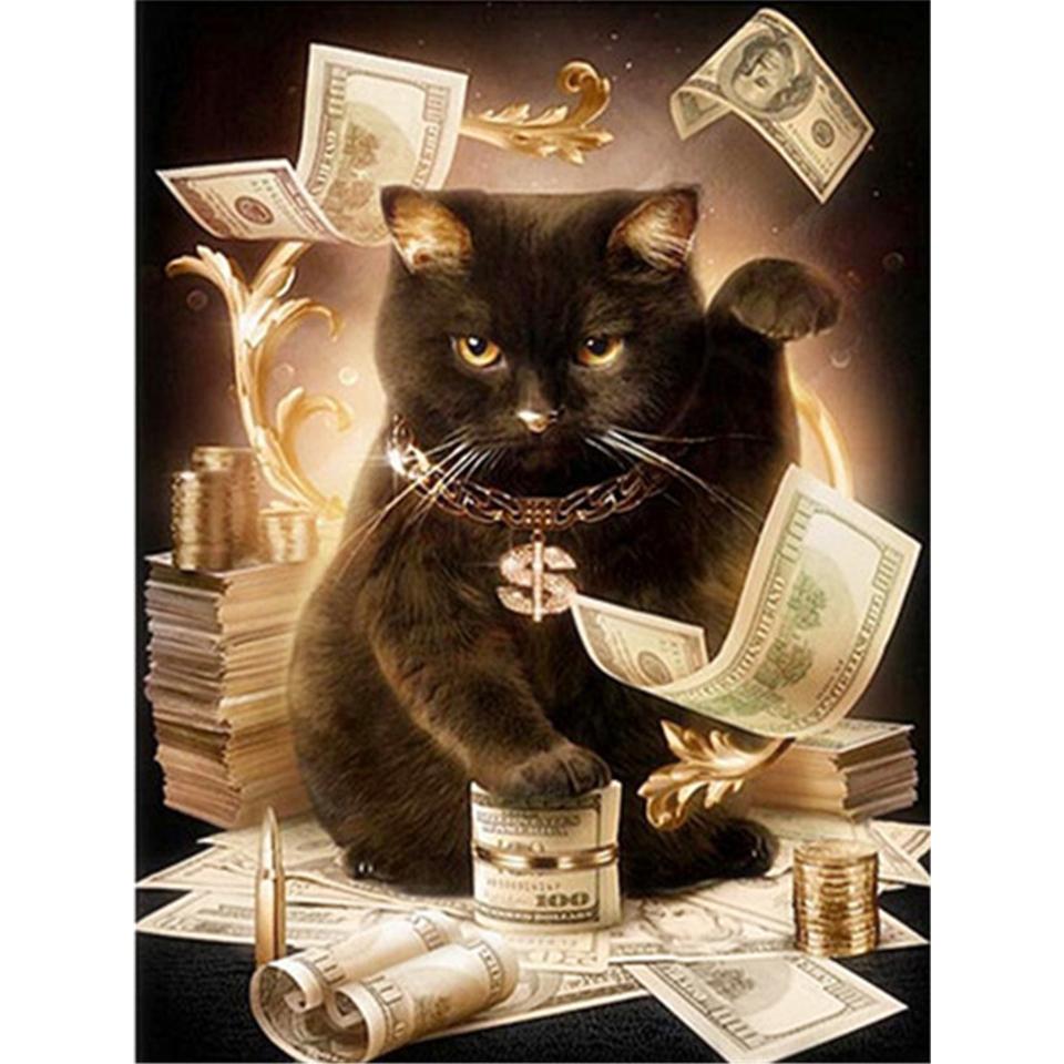 5D Diamond Painting Animal Rhinestone Art Picture Full Round Cat DIY Diamond Embroidery Cross Stitch Mosaic Holiday Gift