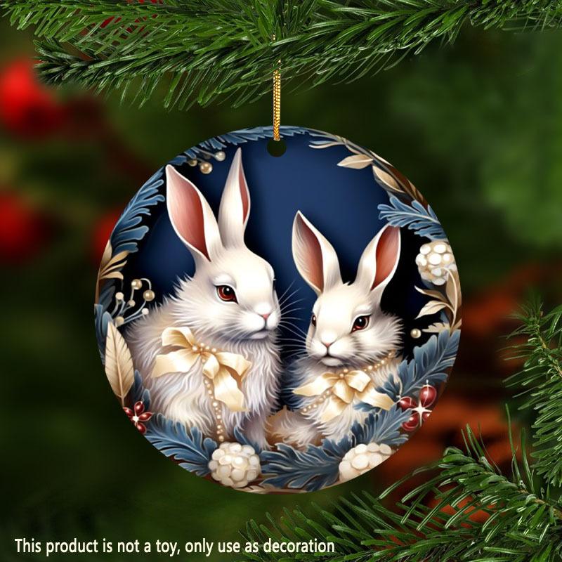 2D Flat Easter Bunny Acrylic Hanging Ornament, Floral Wreath Design, Suitable for wall decoration, porch, room, villa, accents Home, Hallway, or Workp