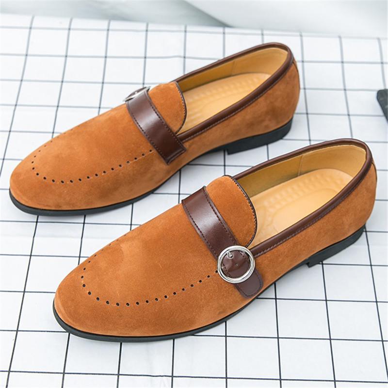 Trendy New Monk Strap Loafers New Men's Pointed Suede Leather Shoes Male Designer Formal Wedding Dress Homecoming Footwear