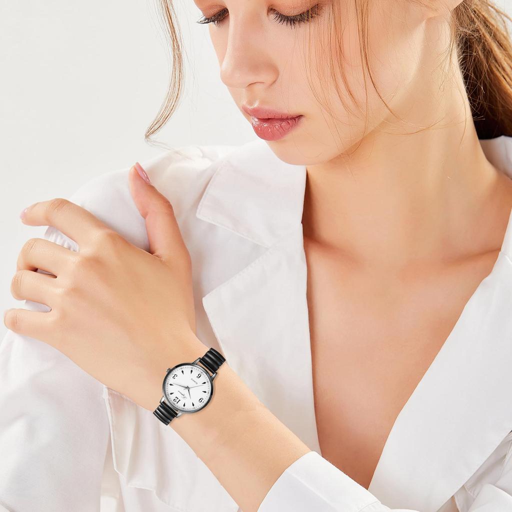 Wristwatch Quartz Round Dial Large Dial White Dial Black Case Black Strap Stainless Steel Waterproof Women's