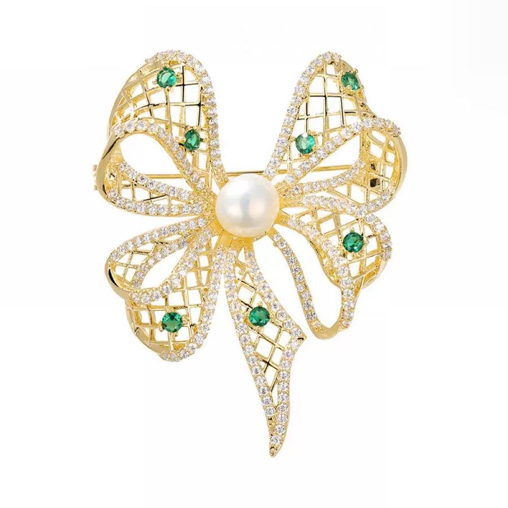 Hollow Bow Brooch High-End Women'S Exquisite Pearl Brooch Anti-Light Pin Clothing Accessories