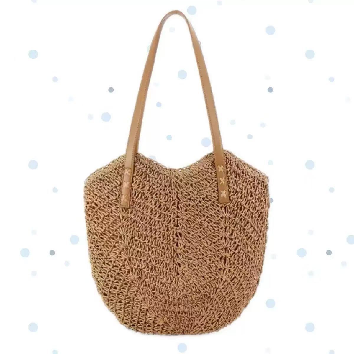 

Новая плетеная сумка из соломы ручной работы большой вместимости Новая пляжная сумка через плечо для отдыха на море портативная светло-коричневого