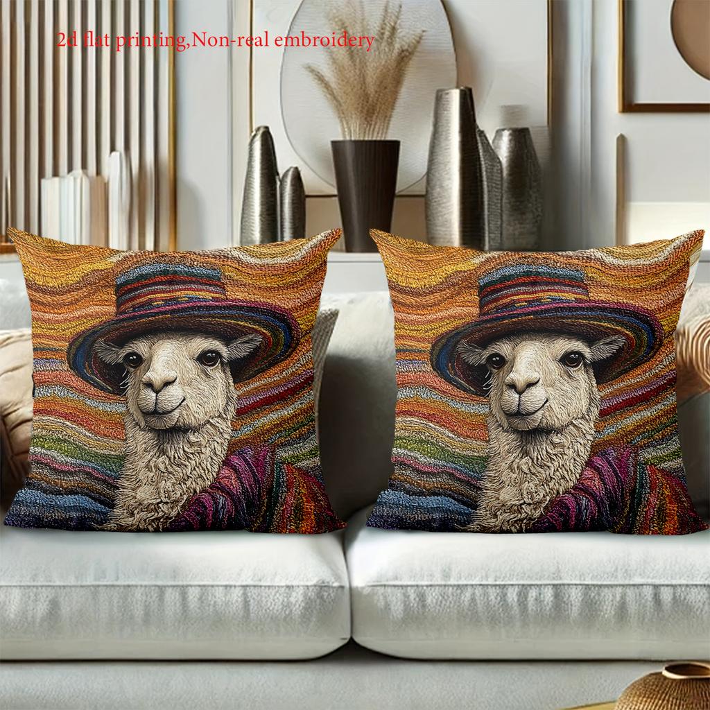 2D flat printing Colorful Llama Patterned Pillow for Home Decor Polyester pillowcase sofa decorative cushion cover