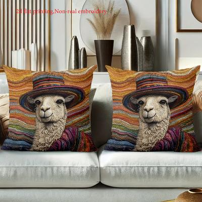 2D Flat Printing Colorful Llama Patterned Pillow for Home Decor Polyester Pillowcase Sofa Decorative Cushion Cover