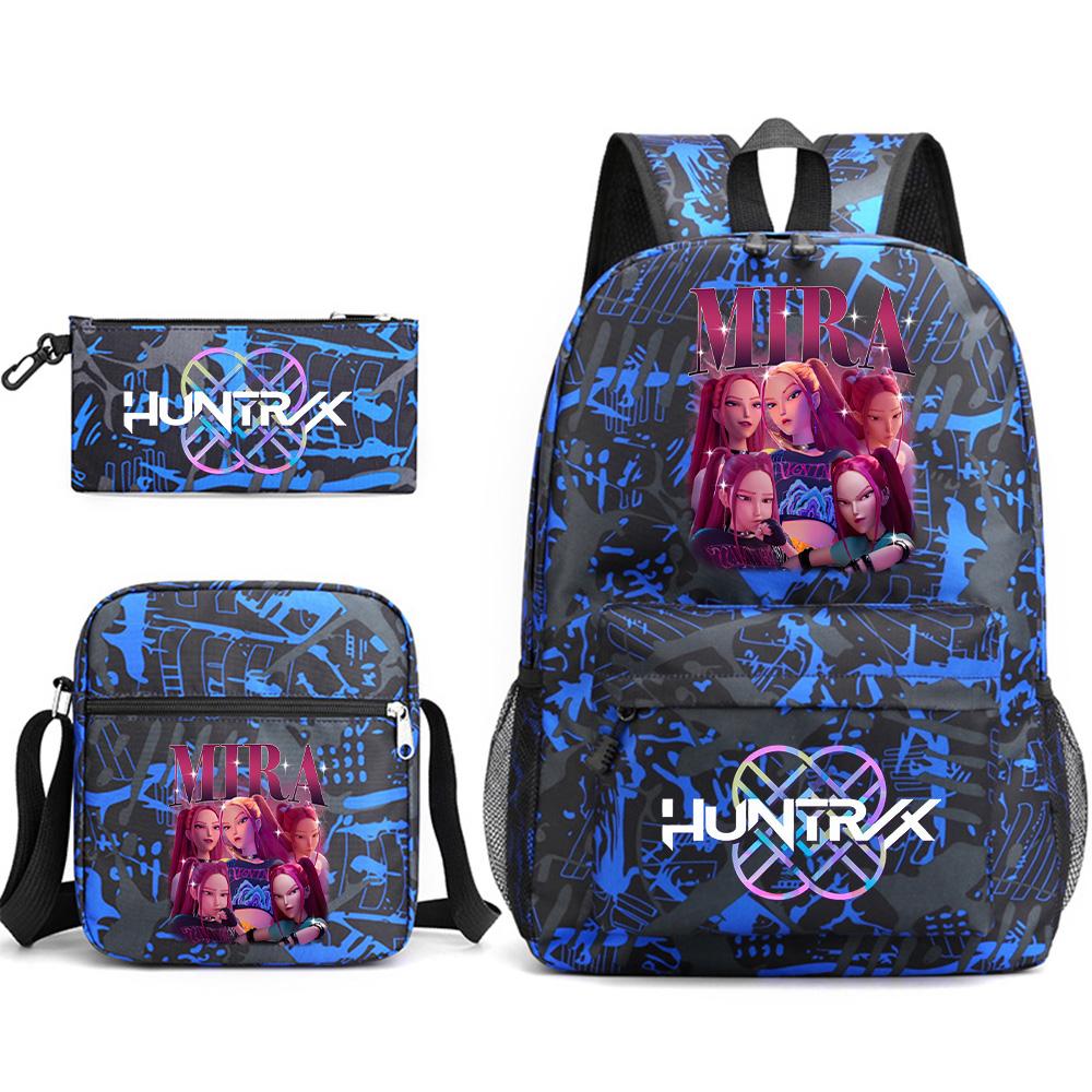 Set da 3 pezzi Anime Cartone Animato K-Pop Cacciatori di Demoni Zaino Stampato con Borsa a Tracolla Astuccio per Ragazzo Ragazza Adolescente Zaino Scolastico di Grande Capacità