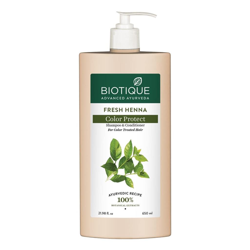 Biotique Bio Henna Leaf Fresh Texture Shampoo & Conditioner 650ml, Natural Hair Shine, Daily Use, Herbal Formula, Smooth & Voluminous Hair